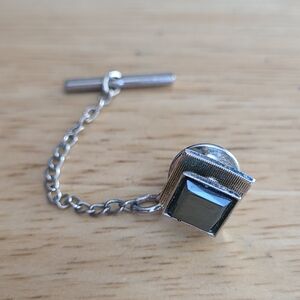 Silver Tie Tack with Black Stone